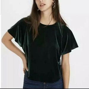 MADEWELL Dark Green VELVET BUTTERFLY TOP M